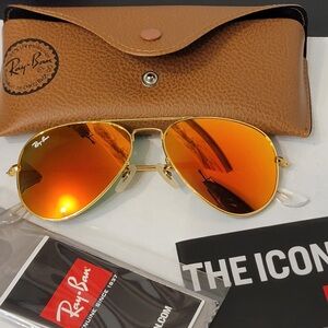 Ray-Ban Aviator Sunglasses RB3025 55mm Gold Frame with Orange Mirror Lenses,
